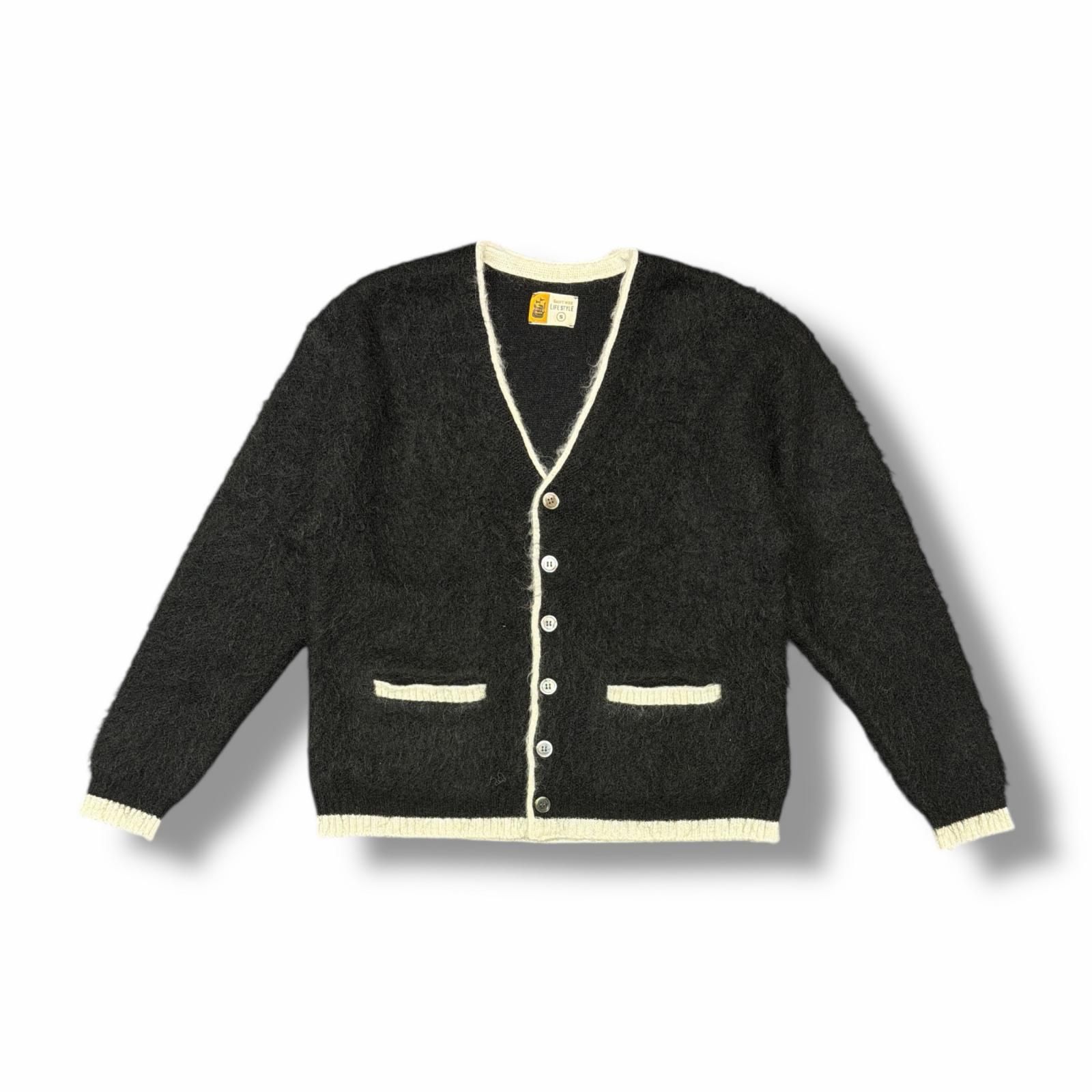 SAINT MICHAEL 25 AW KNIT TRIM BLK モヘア混 ニットカーディガン セントマイケル SM HR 1 0000 070 ブラック S 6103 M