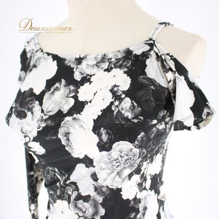 社交ダンス レッスンウェア 黒白花柄 社交ダンス レッスンウェア 黒白花柄 社交ダンス レッスンウェア 黒白