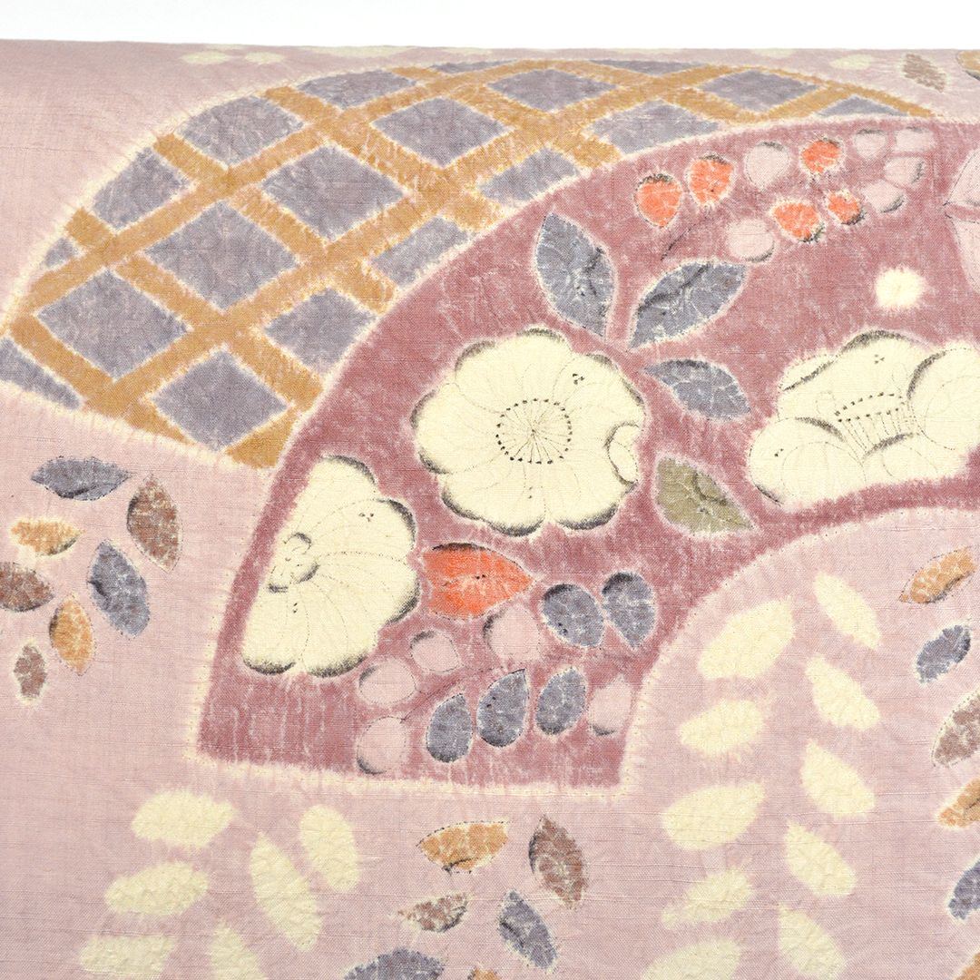 リサイクル 名古屋帯 お太鼓柄 スモーキーピンク 絞り 辻が花 8300 00008