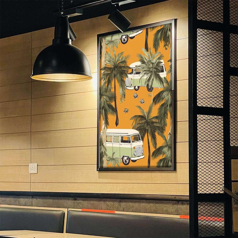 【A2サイズ（約42x59cm）】【si-poster-70】ポスター サーフ ハワイアン レトロ ヴィンテージ アメリカン ヤシの木 バス 車 乗り物 インテリア おしゃれ アート モダン   特大 小さい 縦