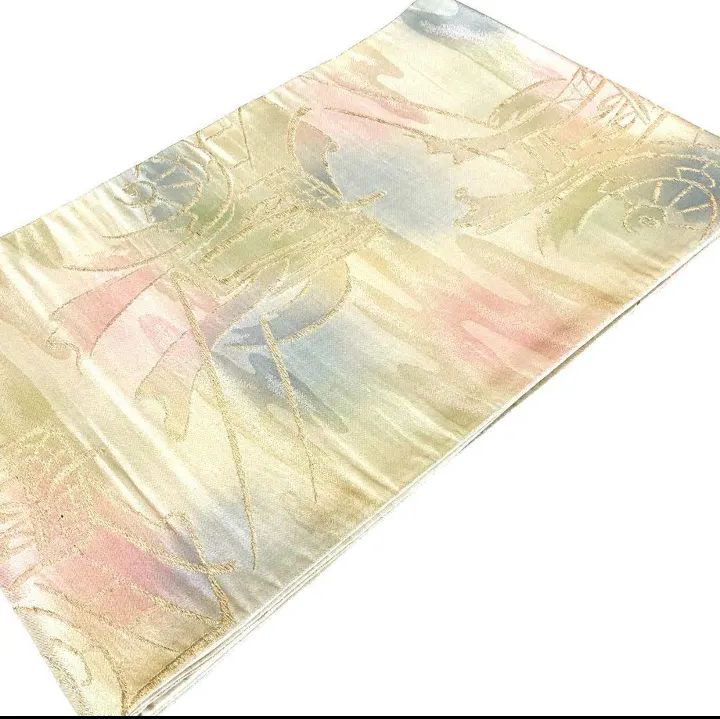 5241］袋帯 御所車霞文様 金彩 ぼかし 六通 正絹 着物 フォーマル