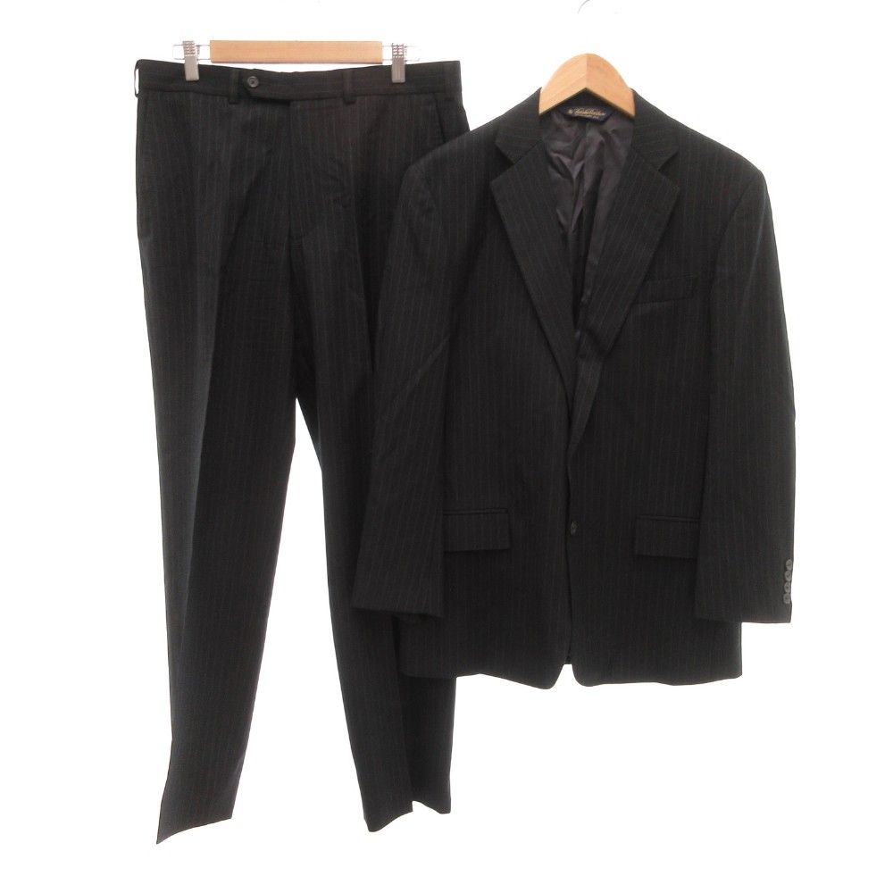 ブルックスブラザーズ BROOKS シングルスーツ セットアップ テーラードジャケット パンツ スラックス ウール 総裏地 サイドベンツ ブルーストライプ 40 黒 ブラック JS GY 18