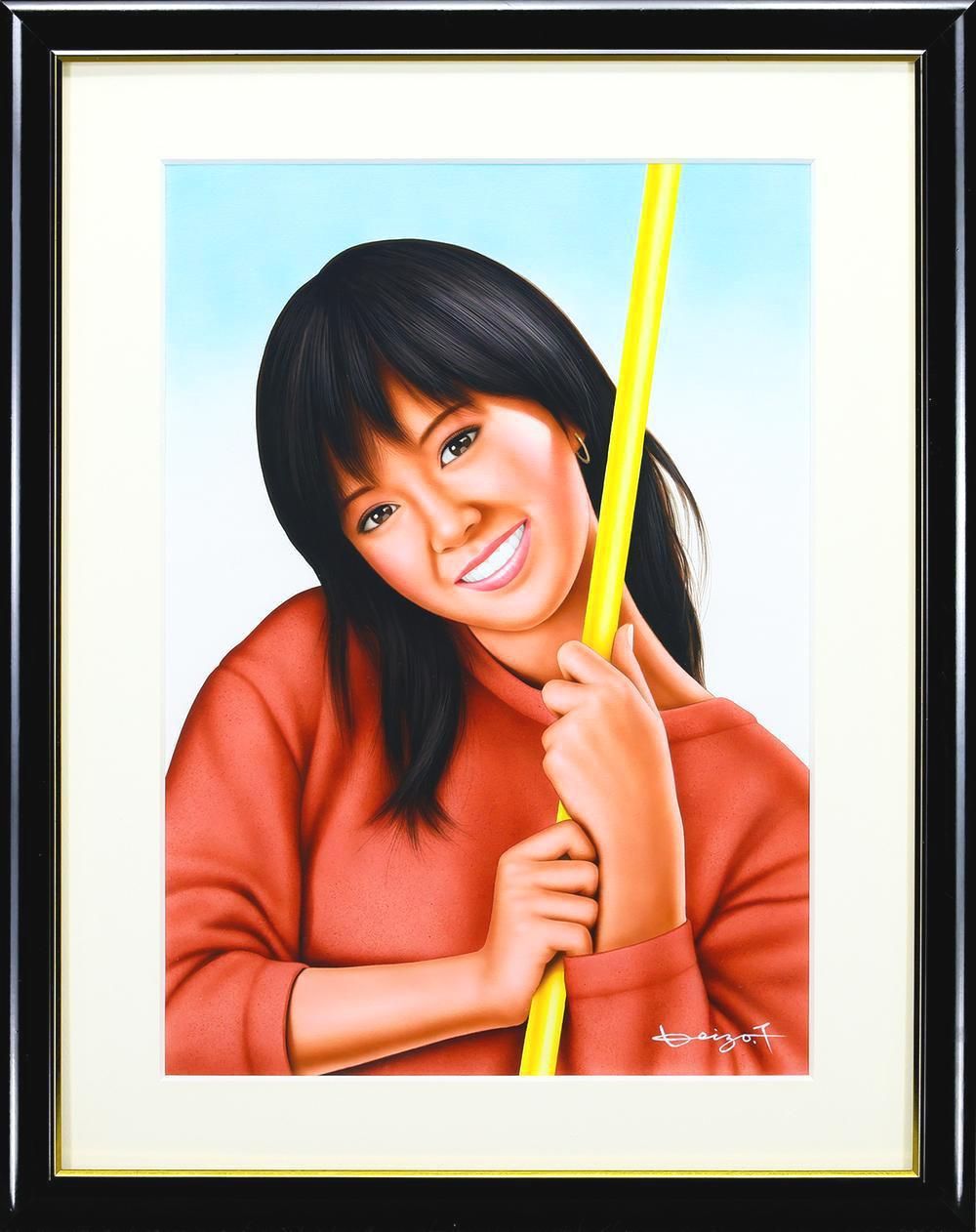 真作 WISH 塚本馨三 アクリル 6号 明るい笑顔が弾む健康的な少女 〇イラストレーター 絵本出版