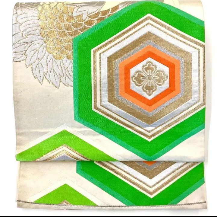 5252］袋帯 花菱亀甲鶴文様 金銀彩 六通 正絹 着物 フォーマル - メルカリ