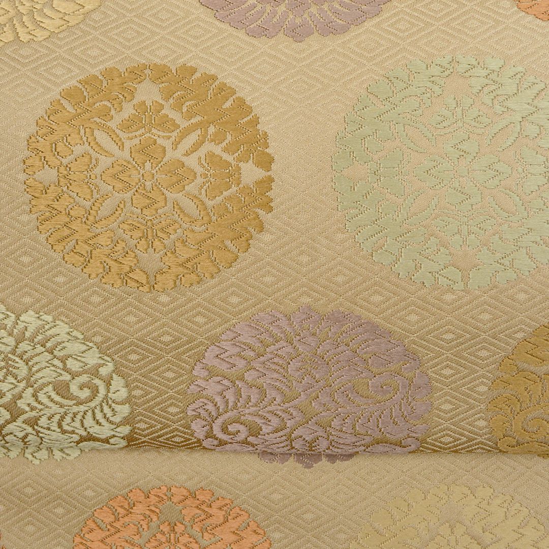 リサイクル 名古屋帯 うす茶色 六通柄 唐織 草花文様 菱地模様 8300 00011