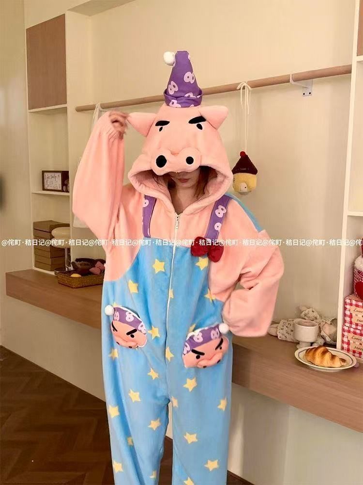 ぶりぶりざえもん もこもこ フランネル ロンパース レディース 厚手 かわいい 防寒 秋冬用 外出可 M〜2 XL