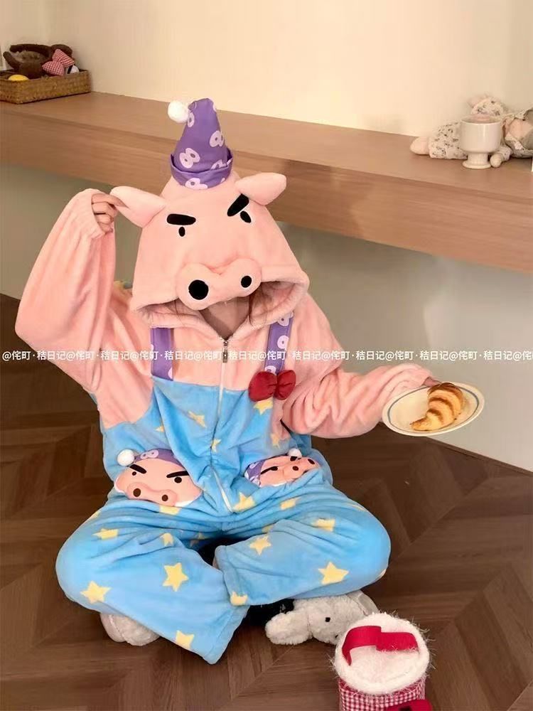 ぶりぶりざえもん もこもこ フランネル ロンパース レディース 厚手 かわいい 防寒 秋冬用 外出可 M〜2 XL