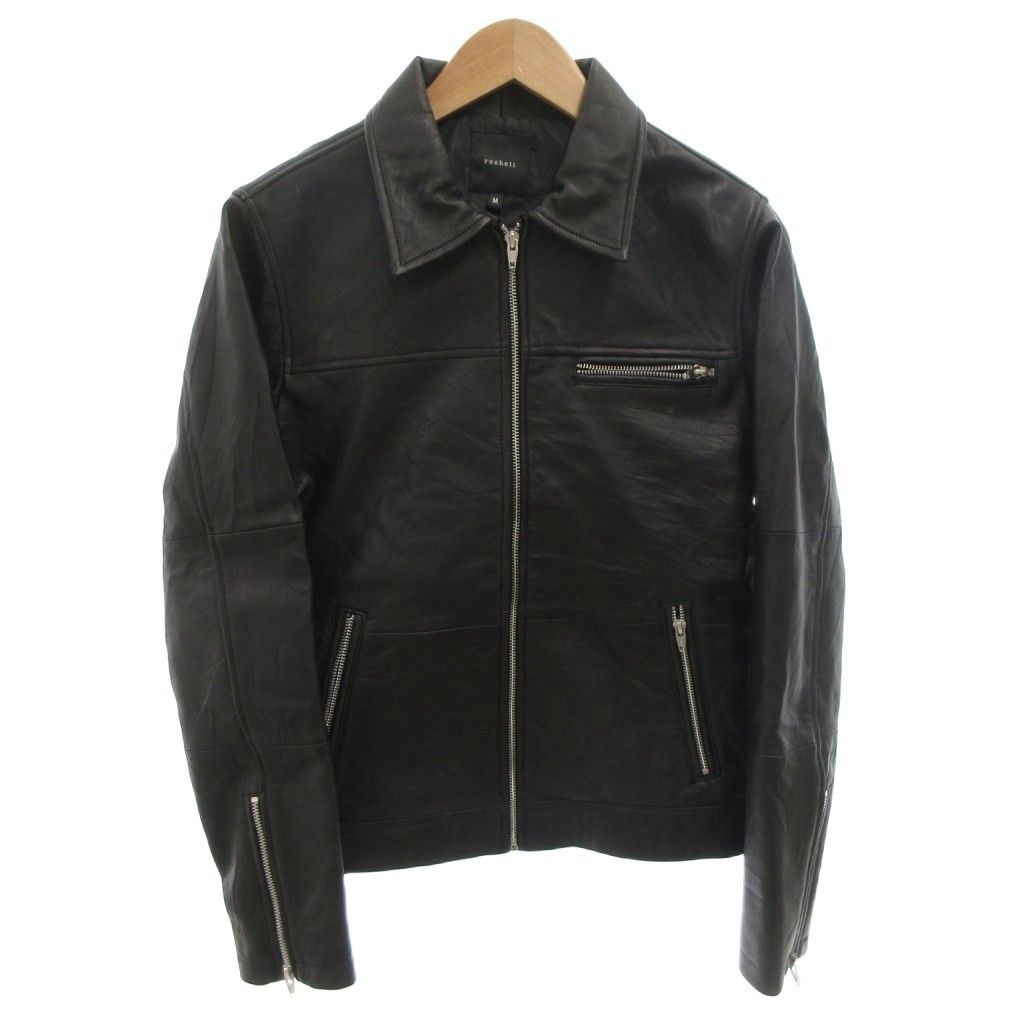 roshell ライダース レザージャケット 本革 M 黒 ブラック ジップアップ FF GY 44
