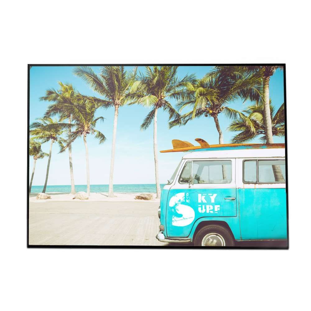 A 約59 x 84 cm yoko poster 7081 サーフ バス 水色 ポスター 夏 ヤシの木 海 さわやか インテリア おしゃれ アート モダン シンプル お洒落 サーファー 横