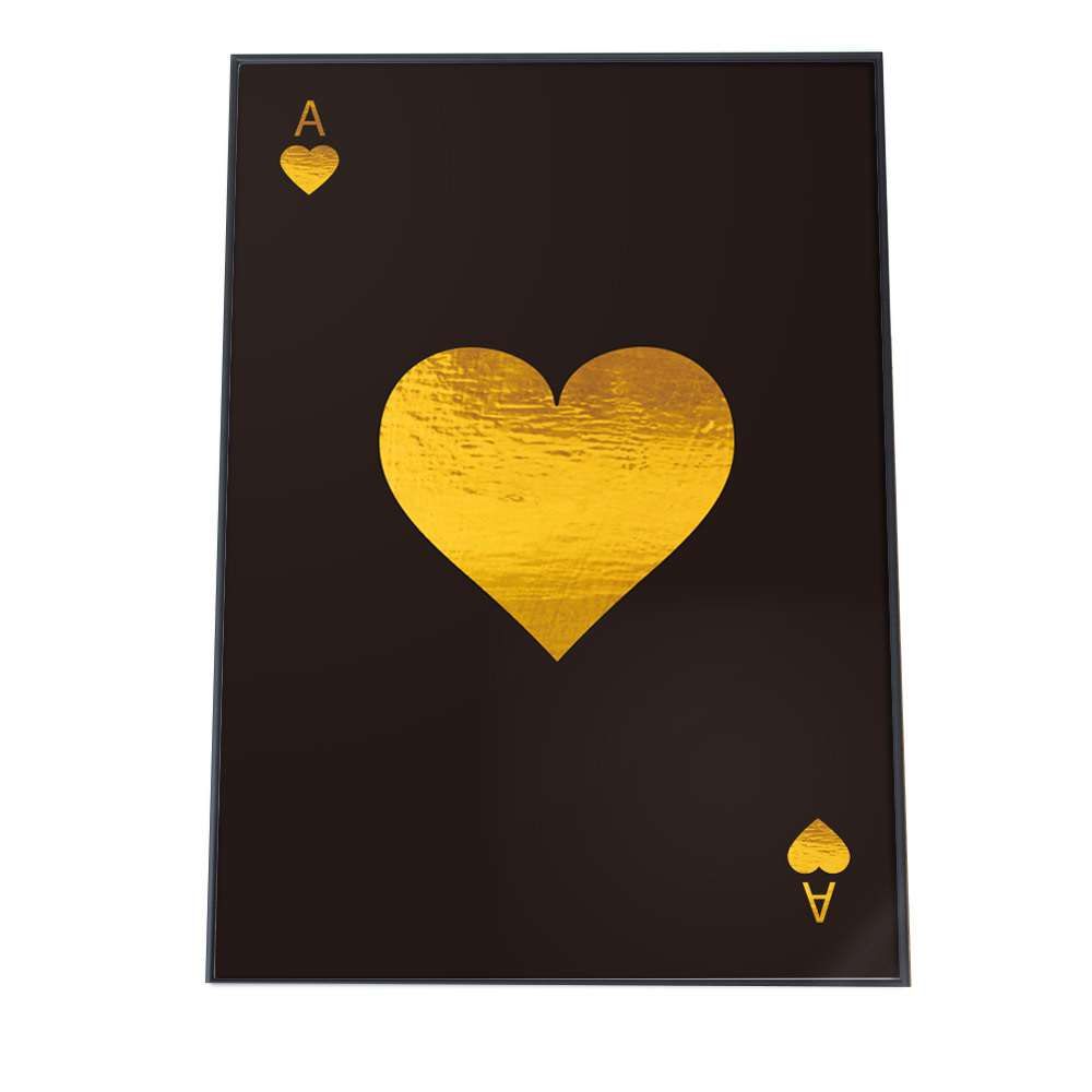 B 約51 x 73 cm yoko poster 7093 ハート 金 トランプ 白 アートプリント ポスター インテリア おしゃれ アート モダン シンプル お洒落 特大 大きい 小さい 縦