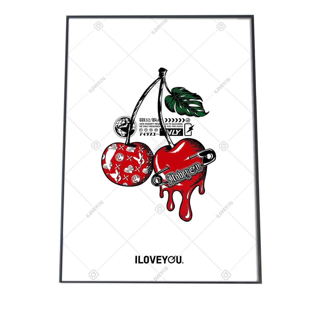 A 約84 x 119 cm yoko poster i 008 チェリー 赤 果物 さくらんぼアートプリント ポスター インテリア おしゃれ アート モダン シンプル お洒落 特大 大きい 小さい 縦