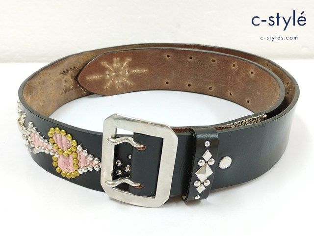 J 089 WOLF S HEAD ウルフズヘッド ベルト 38 ブラック スカル ボーン スタッズ