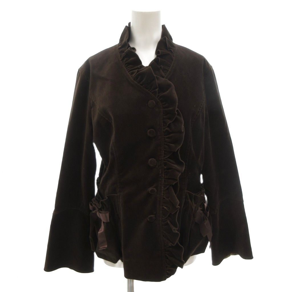 ノンノンドール non dorl ムッシュ榊 テーラードジャケット フリル リボン ベロア 42 茶 ブラウン FF GY 44