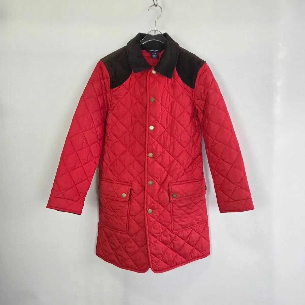 ラルフローレン キッズ キルティング ロング丈 ジャケット レッド コーデュロイ カラ