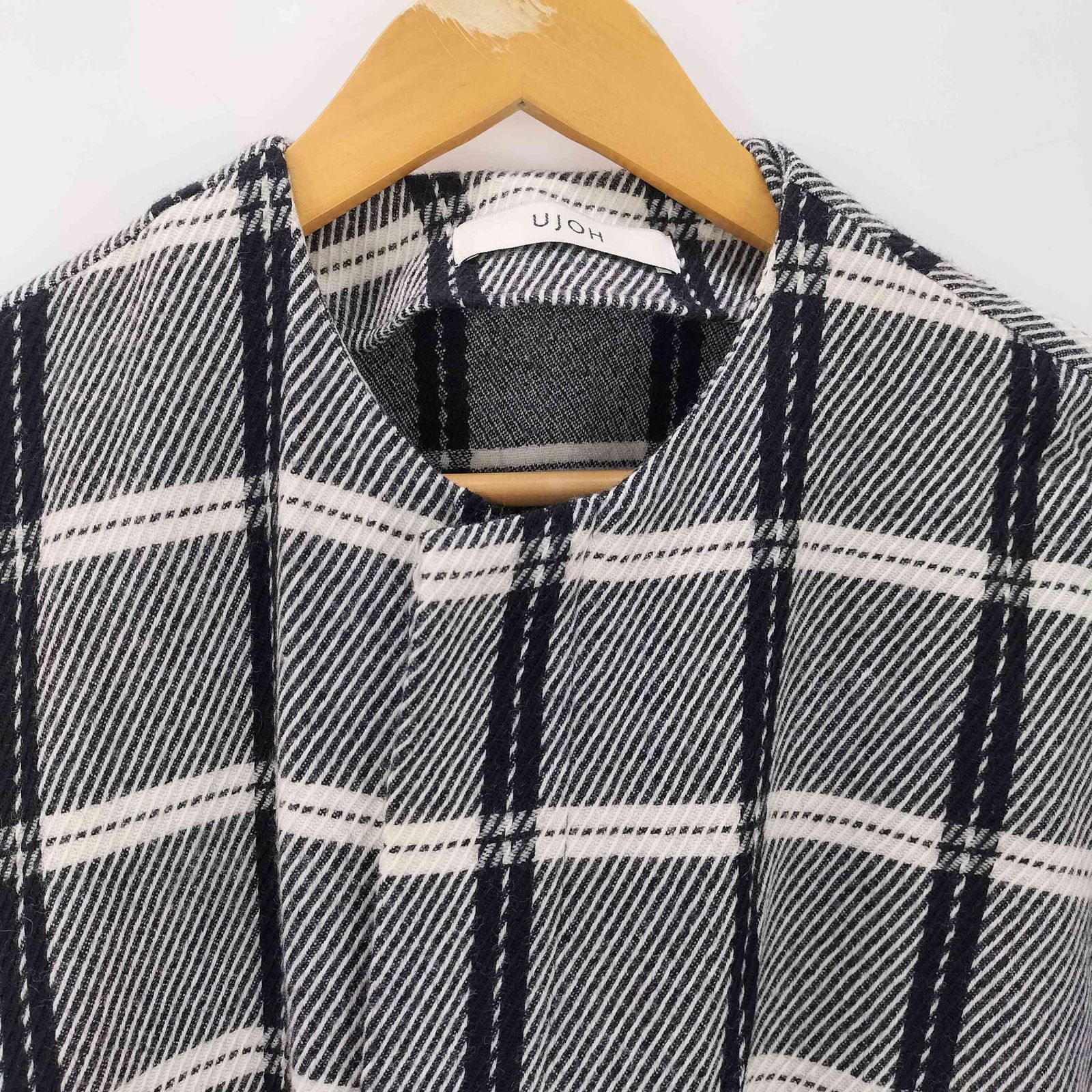 ウジョー Fringe Stole モノトーンチェック ポンチョ モード Stole 美