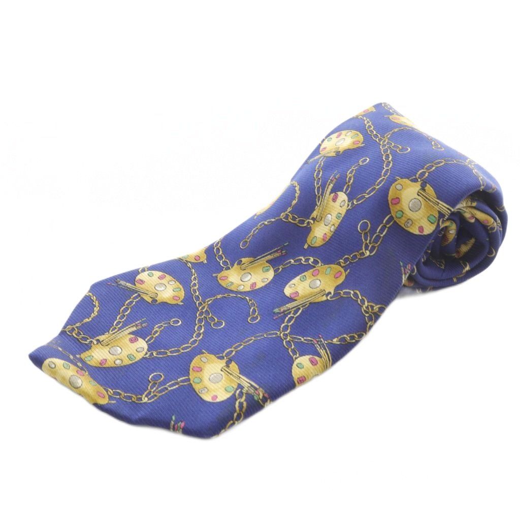 シャネル CHANEL ネクタイ 総柄 シルク 青