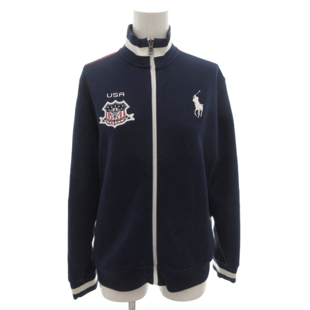 ポロ ラルフローレン POLO RALPH LAUREN トラックジャケット ブルゾン ナンバリング 刺繍 ロゴ L 紺 ネイビー FF GY 18