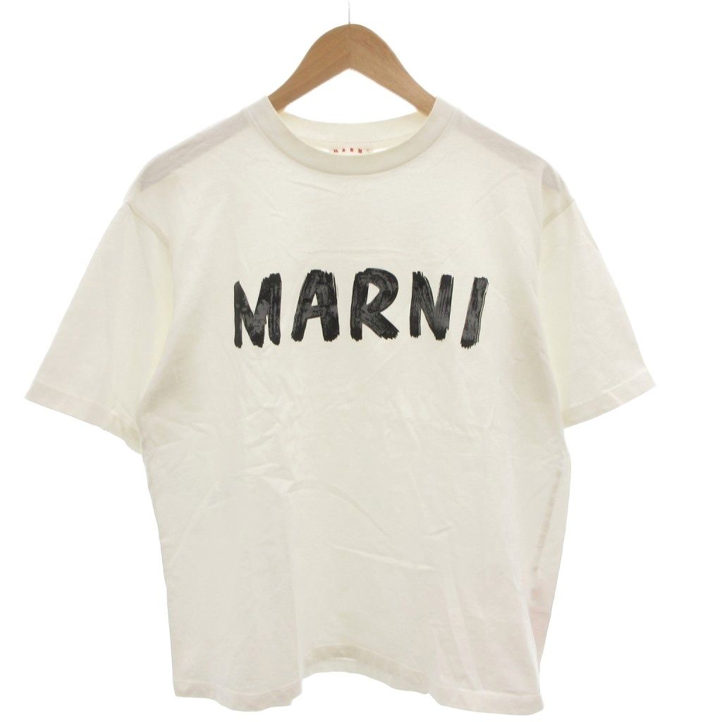 マルニ MARNI レタリングプリント オーバーサイズTシャツ カットソー 40 白 ホワイト ロゴプリント 半袖 FF GY 18