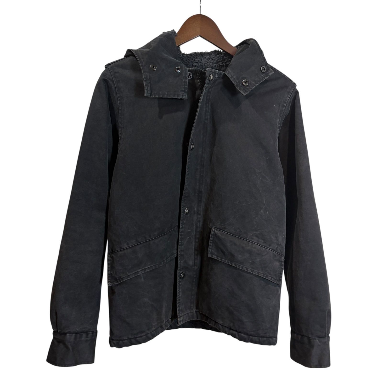 A P C ボアライニング フーデッド ジャケット ブラック Size M