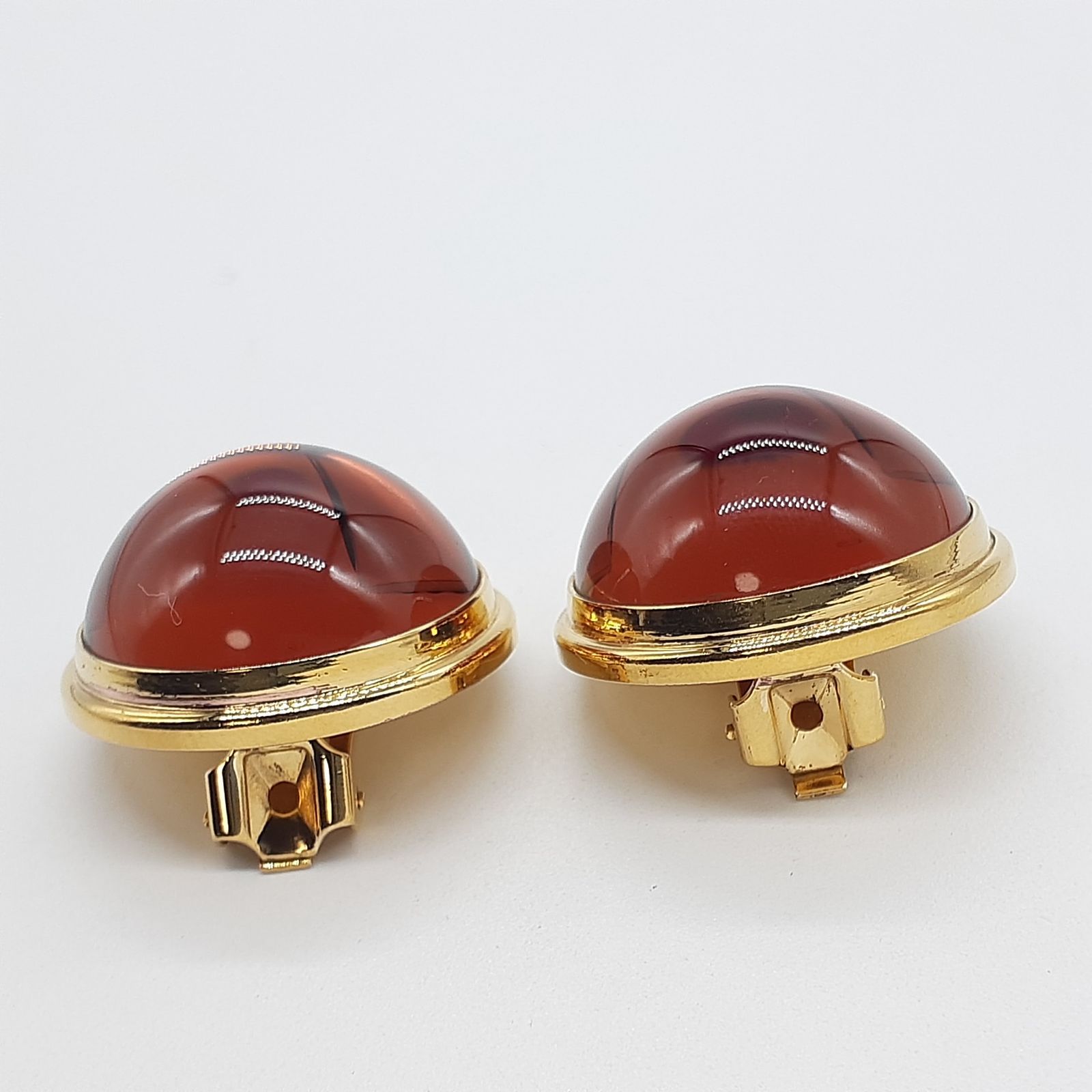 LALIQUE ラリック イヤリング カボション ゴールド アンバーカラー
