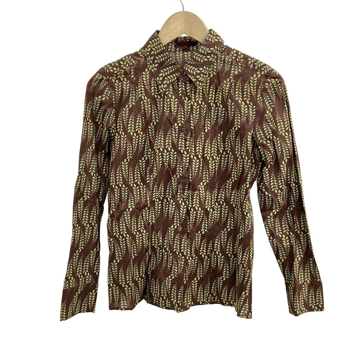 KENZO ケンゾー 長袖シャツブラウス サイズ38 M レディース ダークブラウン ターコイズブルー イエロー 花柄