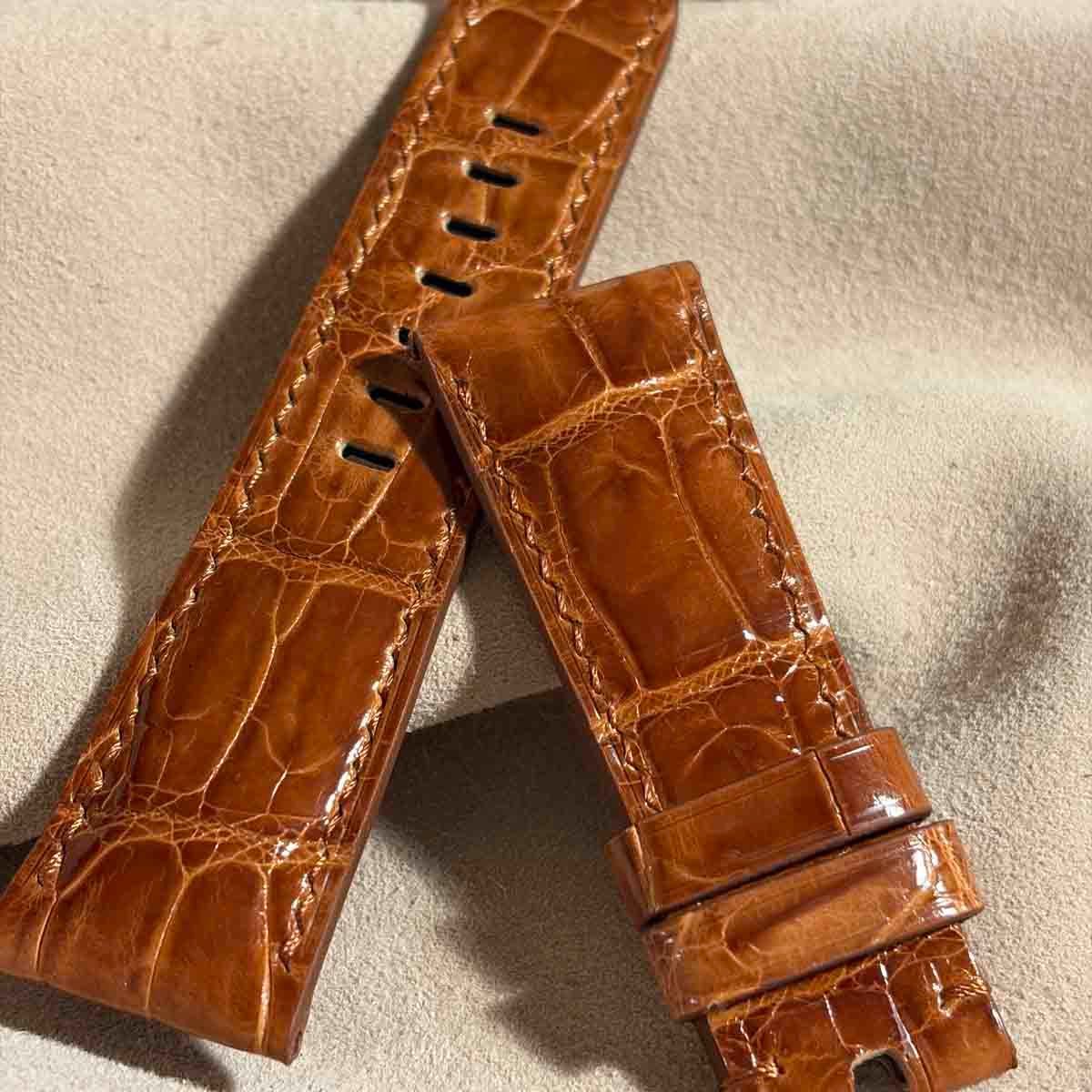 cro 2001 クロコダイル グロス仕上げ 腕時計ベルト ライトブラウン ラグ幅26 mm バックル幅22