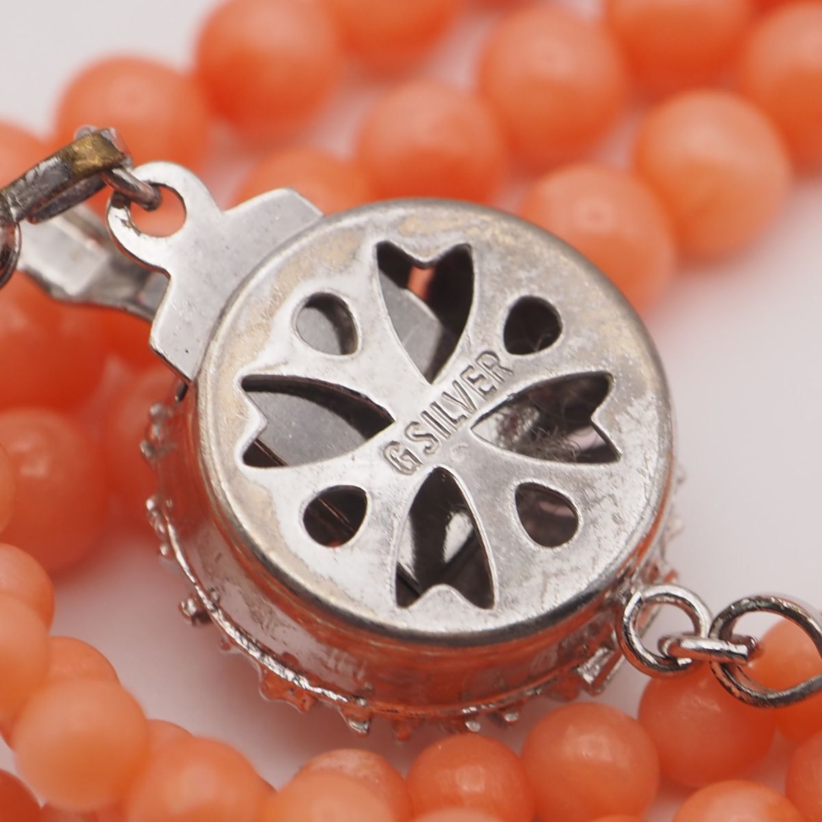 L231 珊瑚 サンゴ GSILVER刻印 ネックレス 3連 デザイン シルバー 3月