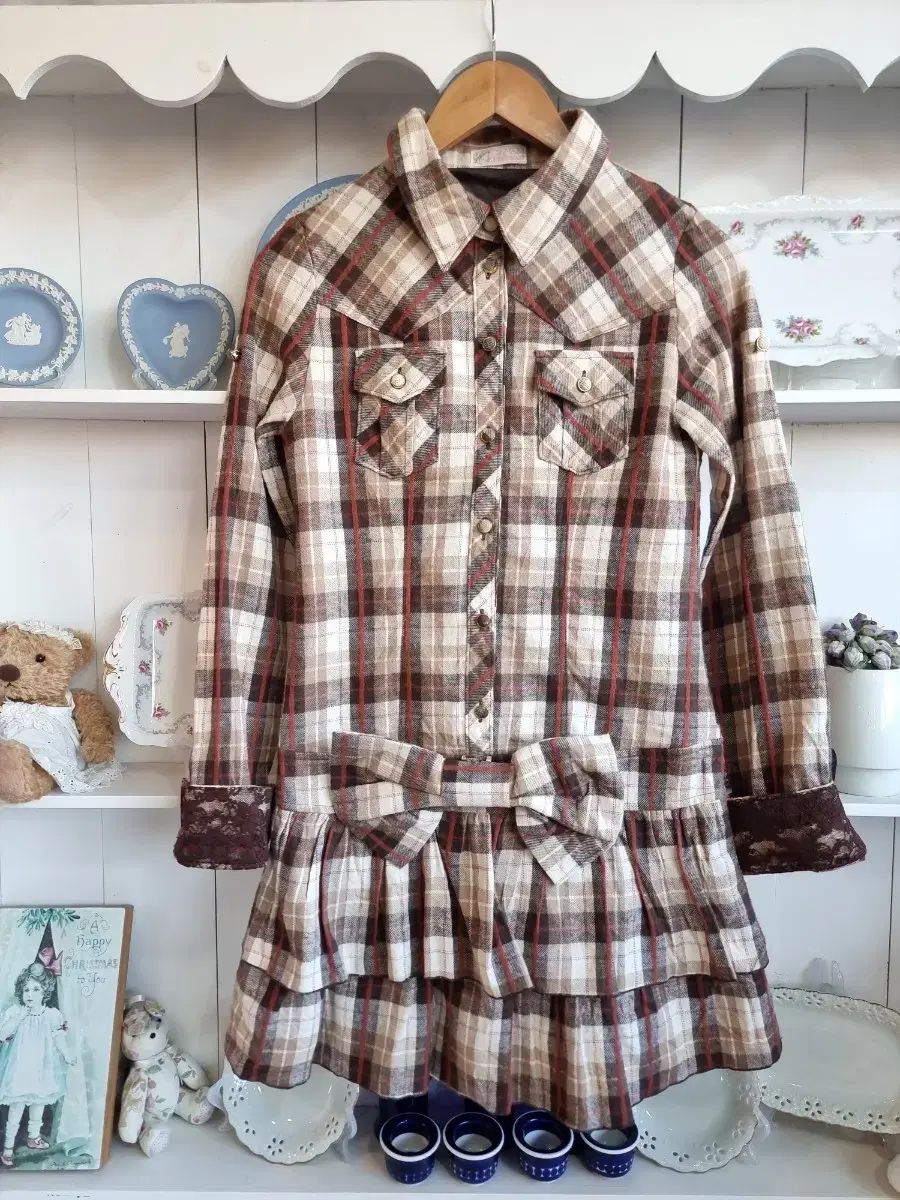 リズリサチョコ ムード チェック リボンワンピース