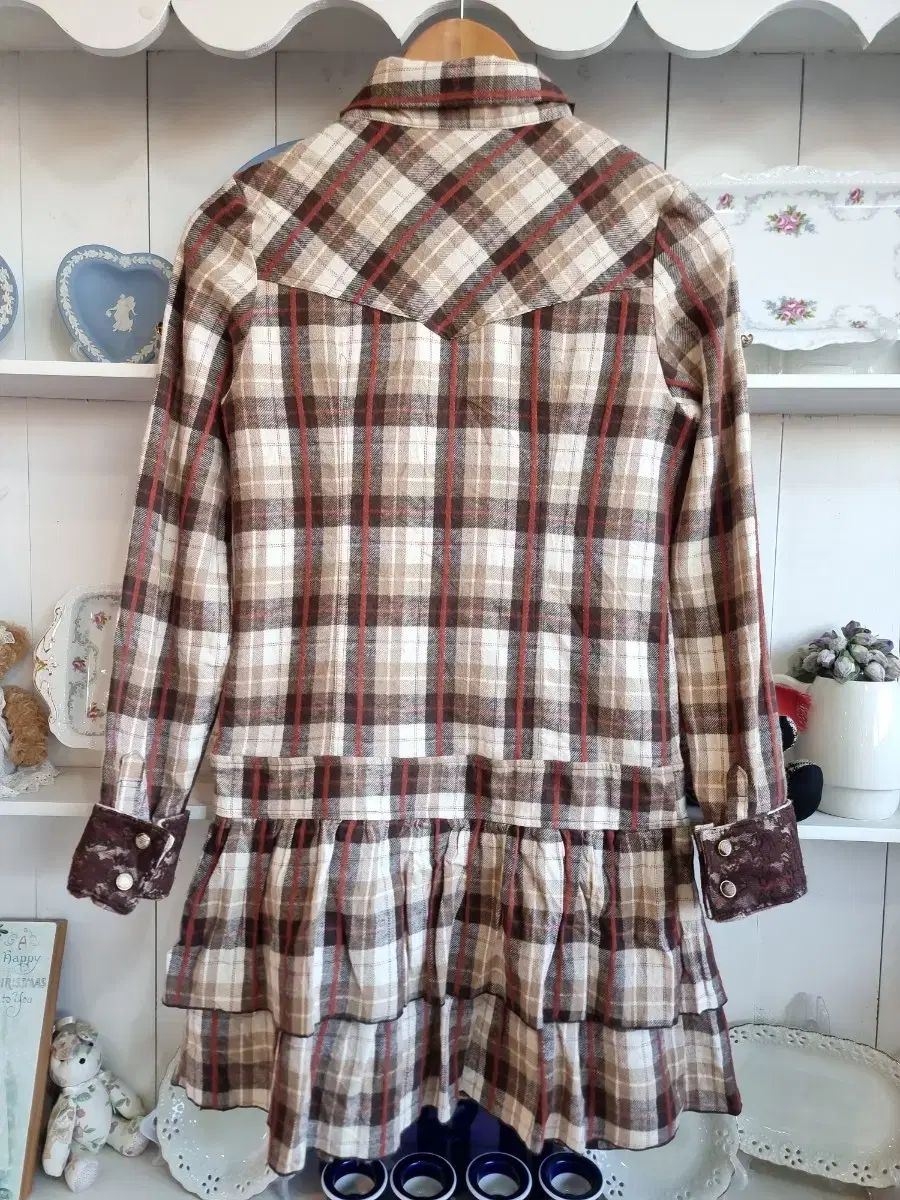  リズリサチョコ ムード チェック リボンワンピース 長袖 七分袖 ミニワンピース