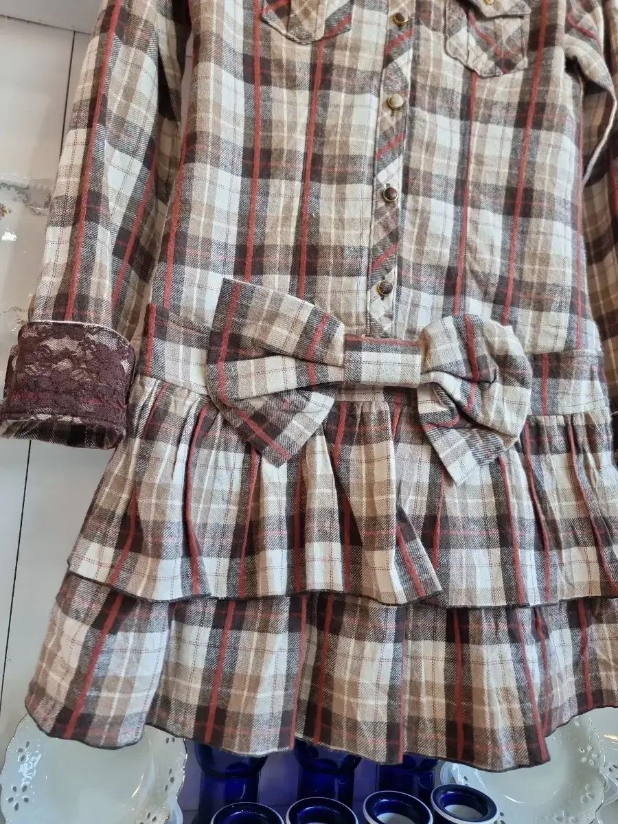 リズリサチョコ ムード チェック リボンワンピース