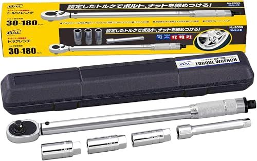 迅速に発送 BAL 大橋産業 トルクレンチ 車 タイヤ交換 プレセット型 ラチェット 30?180 N.m 差込角 12.7 mm 精度 ±3% ディープソケット17 19 21 エクステンション ケース付き No.2059 aea 262 fb