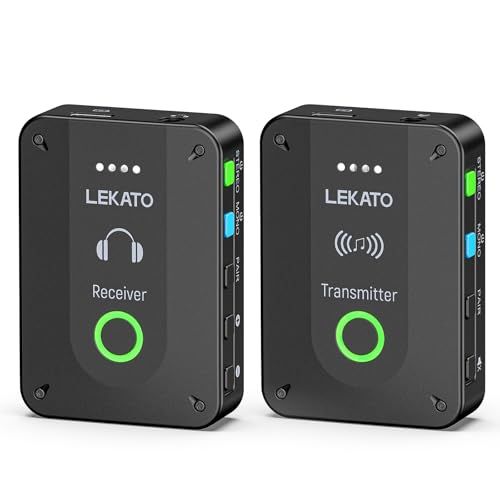 LEKATO イヤモニ ワイヤレス システム 低遅延 モノラル切替 ワンキーミュート 充電式 自動ペアリング 送信機と受信機 ライブパフォーマンス用 バンドリハーサル用 受信機と送信機 mm