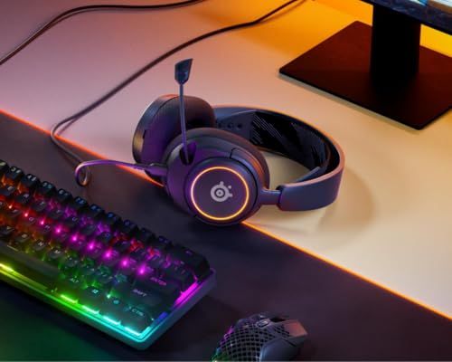 SteelSeries ゲーミングヘッドセット ヘッドホン Arctis Nova 3 軽量 有線 密閉型 PC PS 5 4 Switch 対応 RGBライティング AIノイズキャンセリング 空間オーディオ Hi Fiサウンド 調整 61631 ブmm