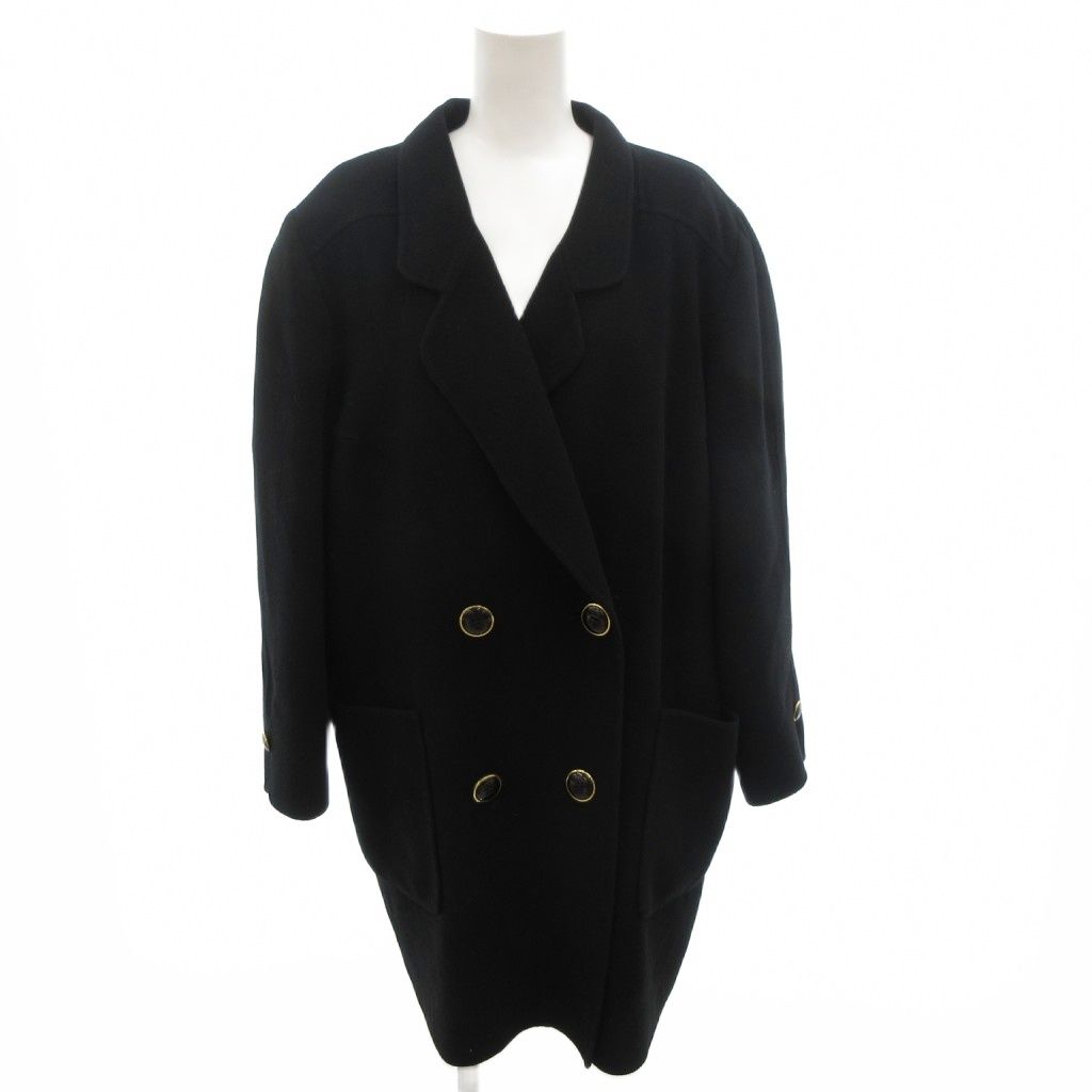 レリアン Leilian チェスターコート カシミヤ 13 黒 ブラック ダブルブレスト ひざ丈 FF GY 44