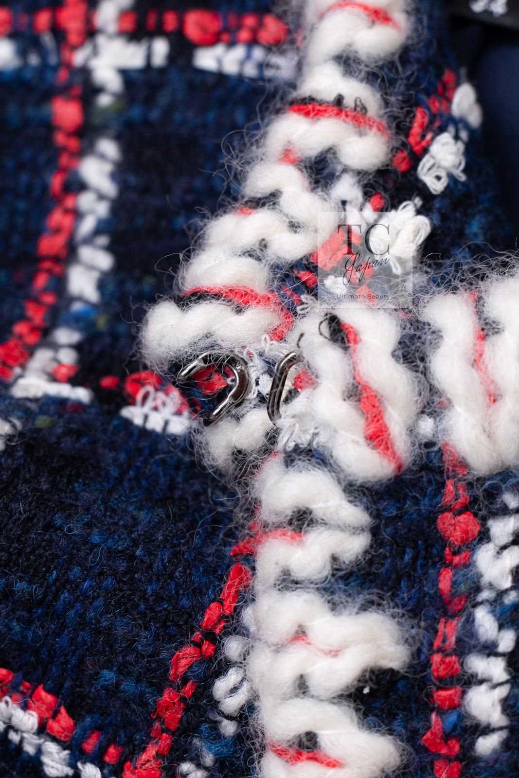 シャネル ジャケット CHANEL ネイビー レッド アイボリー ノーカラー