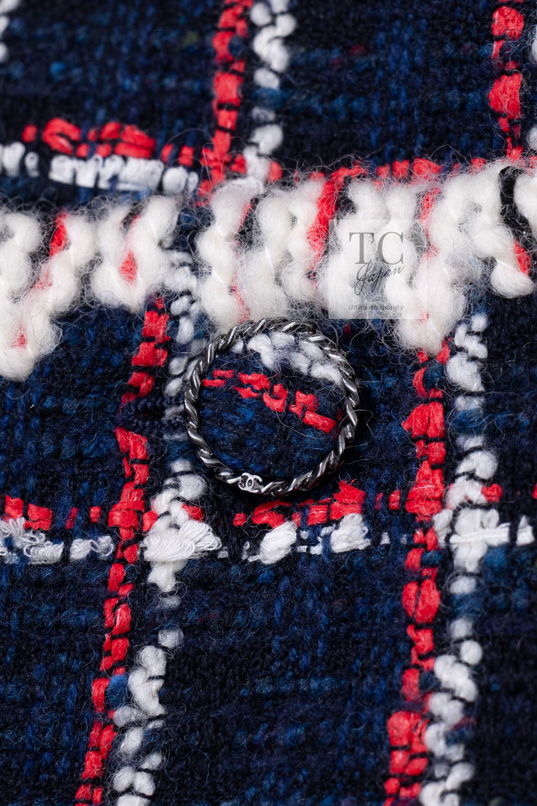 シャネル ジャケット CHANEL ネイビー レッド アイボリー ノーカラー