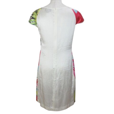 ジャストカヴァリ JUST cavalli 15 SS シルクワンピース ひざ丈 キャップスリーブ 花柄 総柄 38 S相当 マルチカラー X