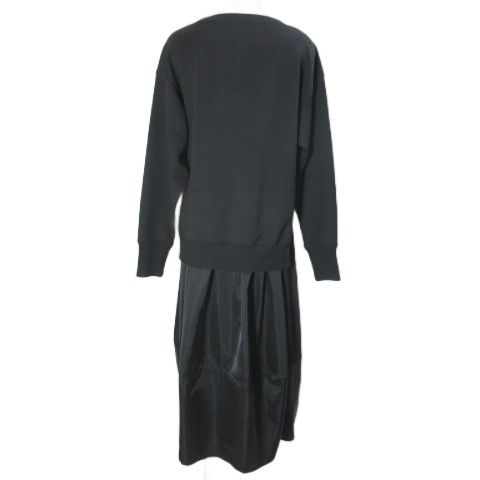 マサゴ MASAGO ドッキングワンピース タグ付き ロング コクーン スゥェット 異素材 長袖 エンブレムワッペン M 黒 ブラック X