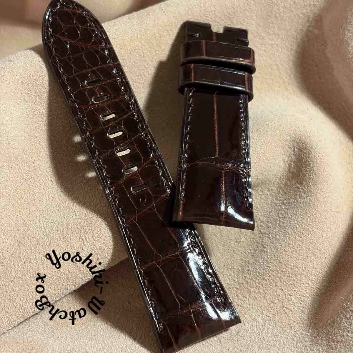 cro-2002 クロコダイル グロス仕上げ 腕時計ベルト ダークブラウン