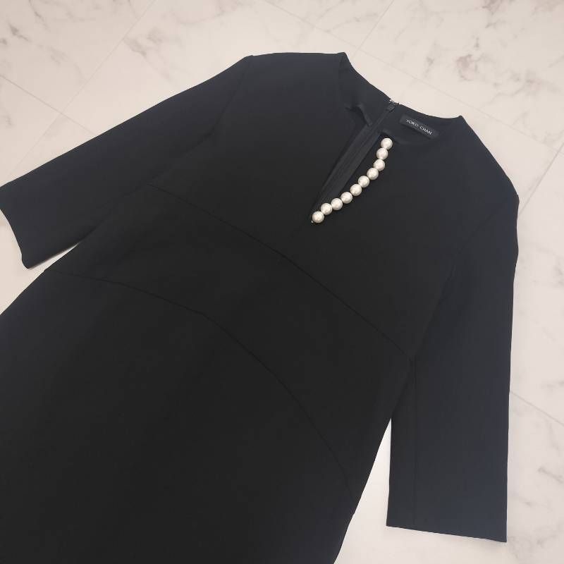 【値下げ】YOKOCHAN ヨーコチャン パールワンピース ブラック　M YOKO CHAN（ヨーコチャン） ロングスリーブパールドレス（ブラック
