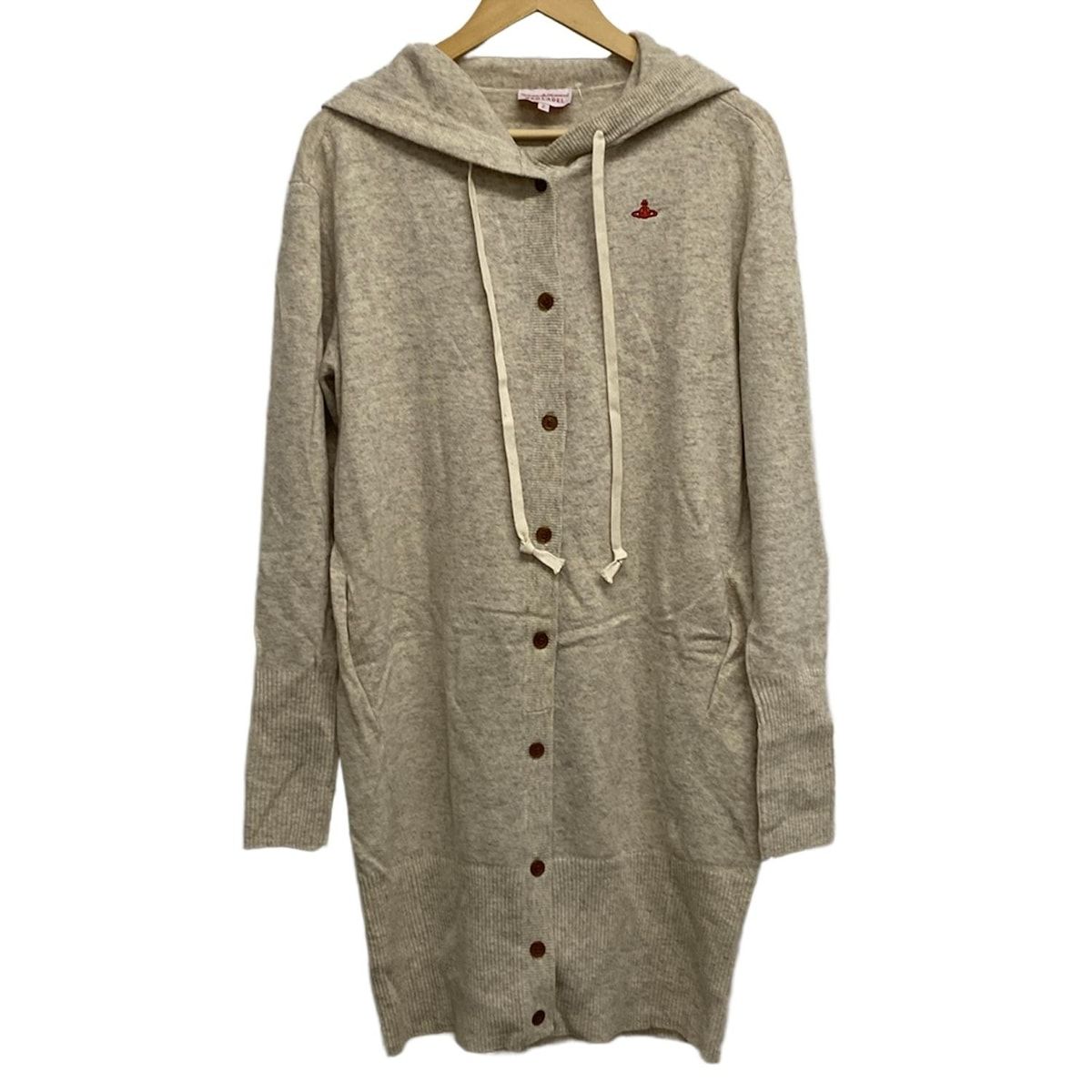 ヴィヴィアンウエストウッドレッドレーベル カーディガン サイズ2 M レディース ベージュ 長袖 オーブ ロング丈
