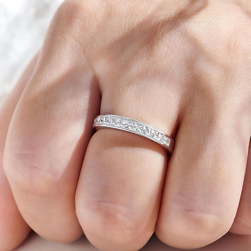 【新品】 [Newshe Jewellery] 結婚指輪 エタニティリング レディース キュービックジルコニア プリンセスカット 925 スターリングシルバー AAAAA CZ 日本のサイズ 1