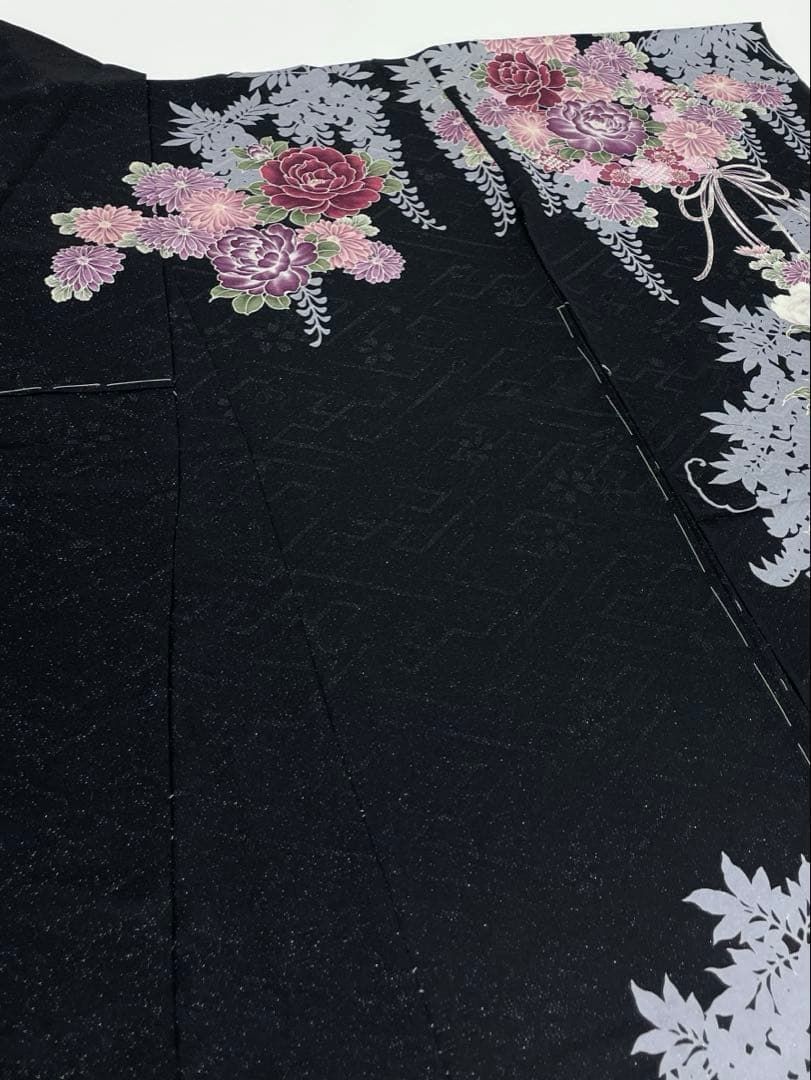 振袖 仮絵羽 京友禅 銀通し ラメ刺繍 正絹 未仕立て品 八掛付き MOK861