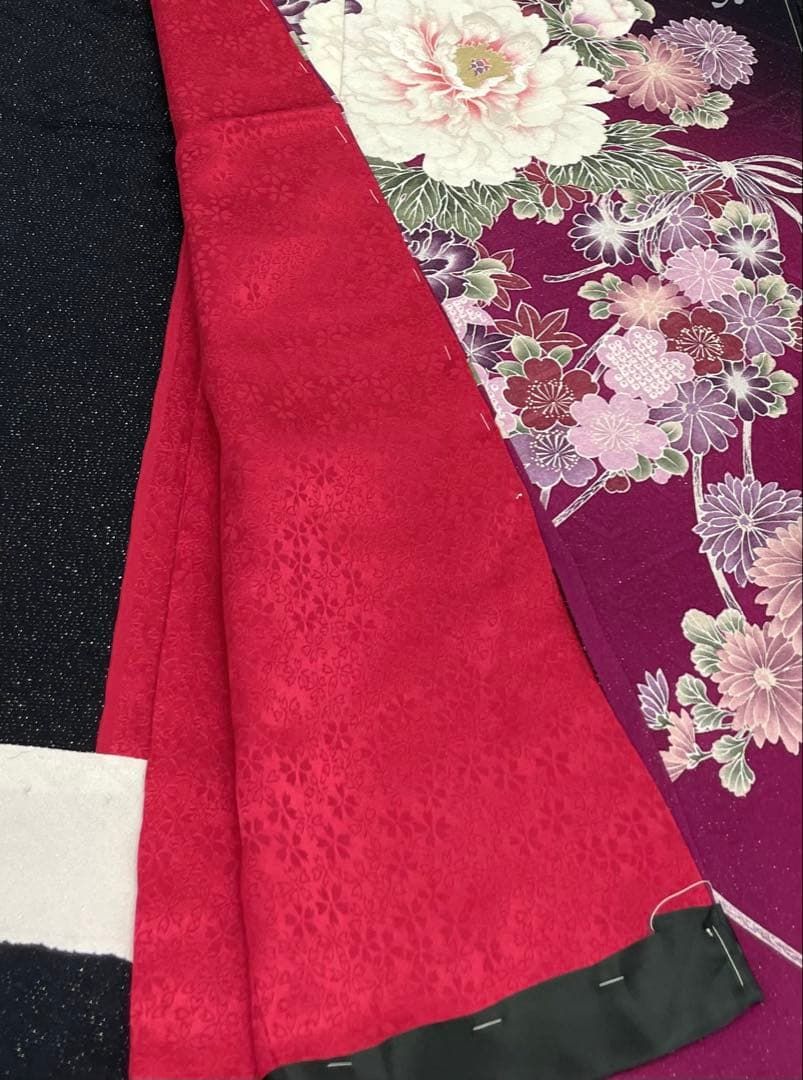 振袖 仮絵羽 京友禅 銀通し ラメ刺繍 正絹 未仕立て品 八掛付き MOK861