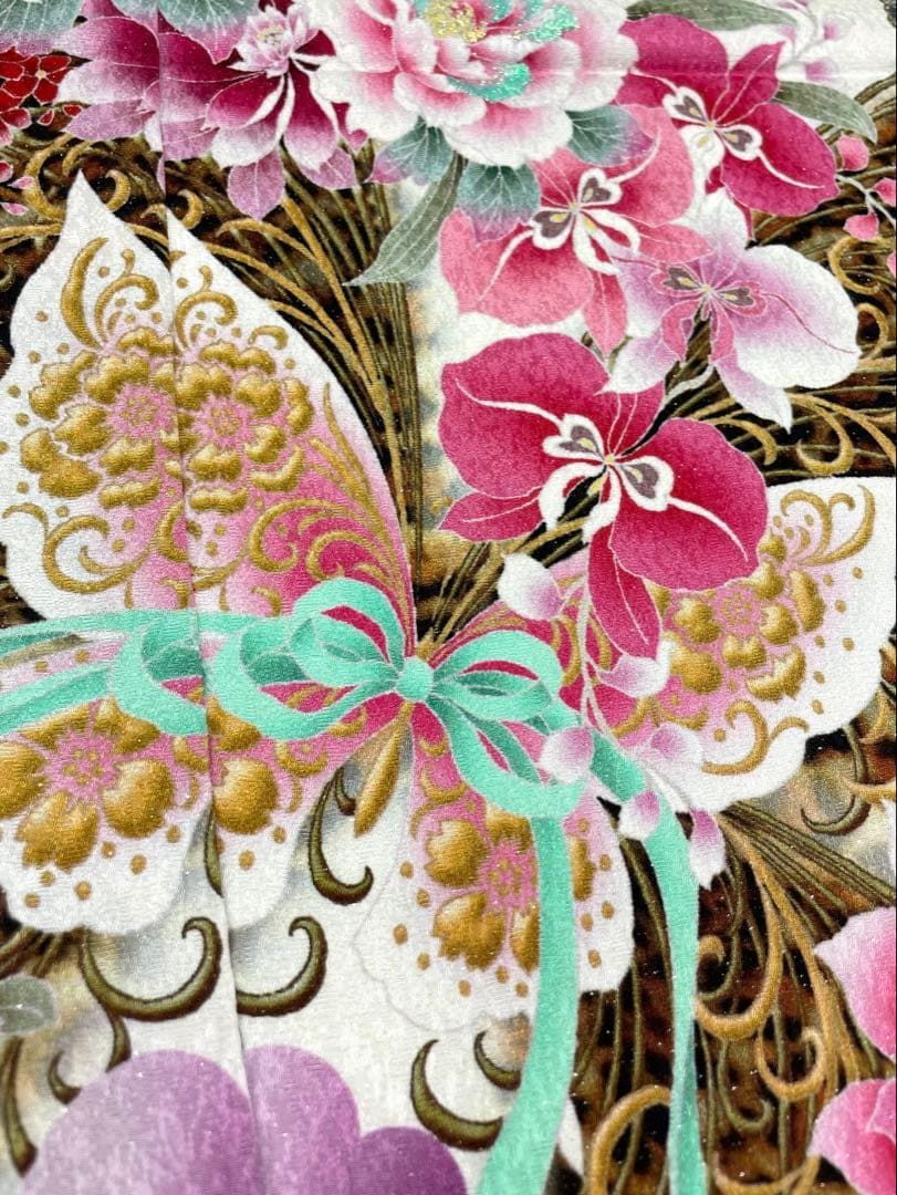 振袖 仮絵羽 舞台衣装 銀通し 刺繍 正絹 未仕立て品 八掛付き MOK862