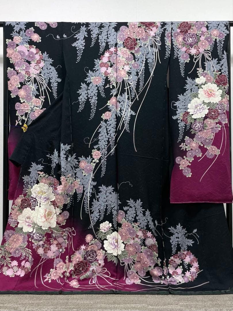 振袖 仮絵羽 京友禅 銀通し ラメ刺繍 正絹 未仕立て品 八掛付き MOK861