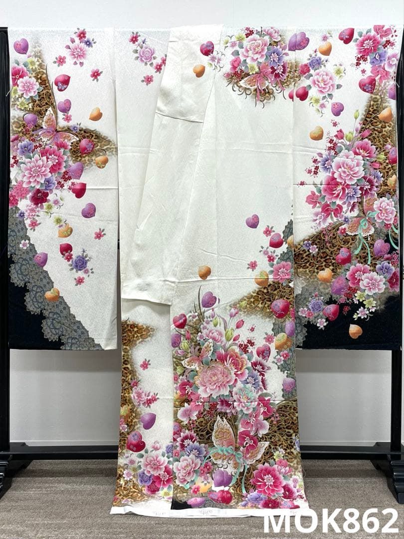 振袖 仮絵羽 舞台衣装 銀通し 刺繍 正絹 未仕立て品 八掛付き MOK862