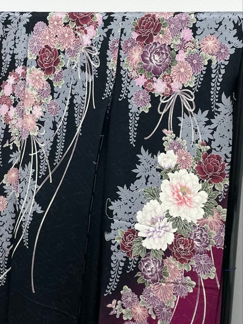 振袖 仮絵羽 ラメ刺繍 銀通し 正絹 未仕立て品 八掛付き 振袖 仮絵羽 京友禅 銀通し ラメ刺繍 正絹 未仕立て品 八掛付き MOK861