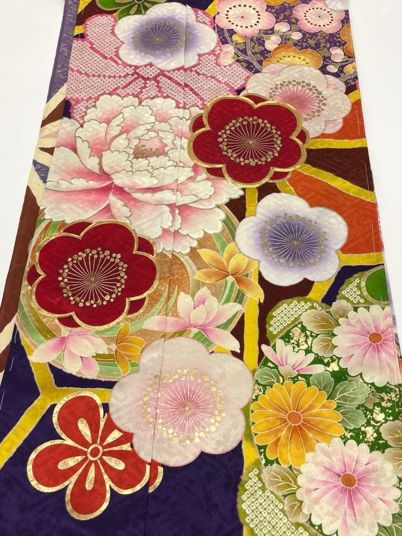 振袖 仮絵羽 舞台衣装 金駒 金彩 正絹 未仕立て品 八掛付き MOK859