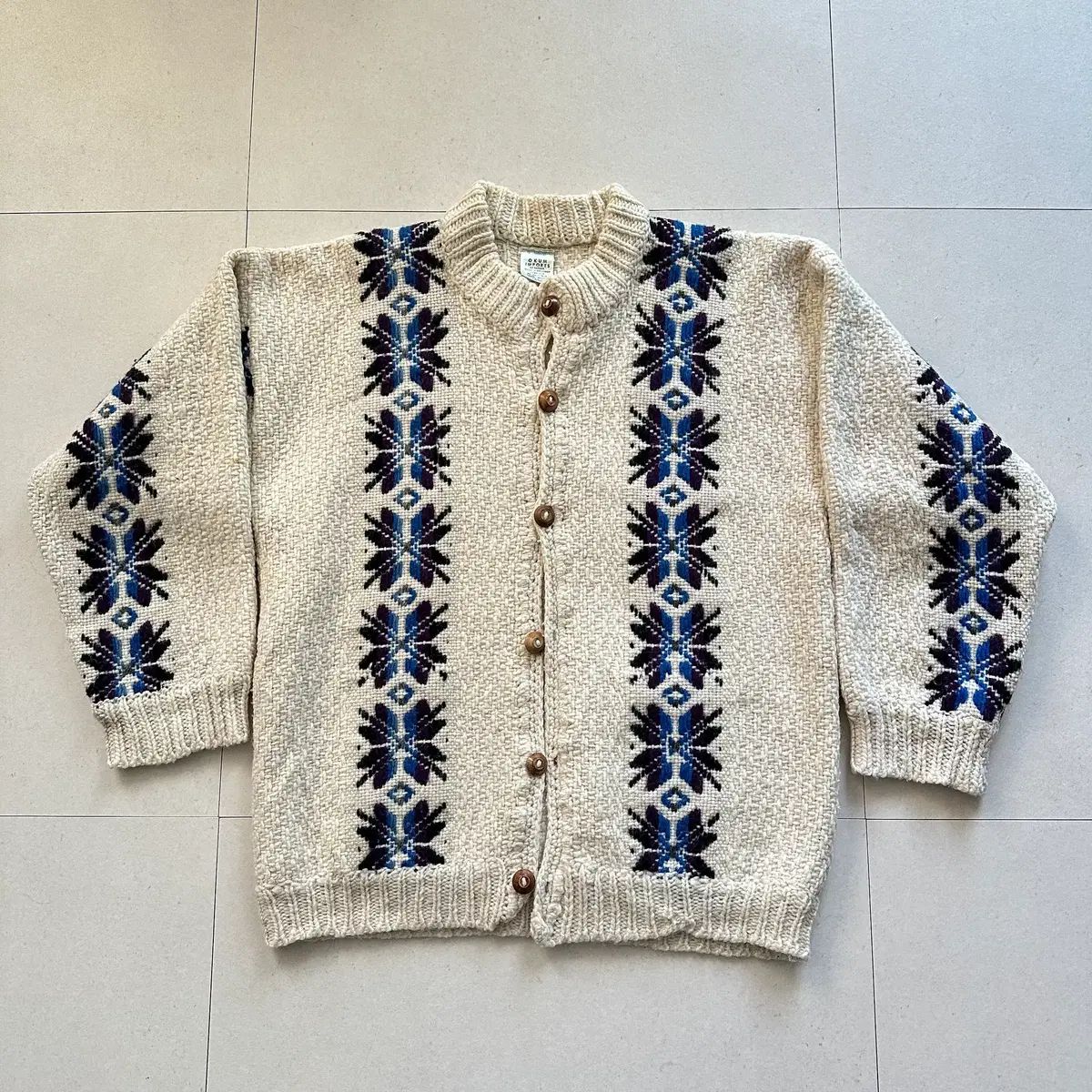 90 s エクアドル産 ウール ヴィンテージ エスニック アズテック カーディガン カウチン